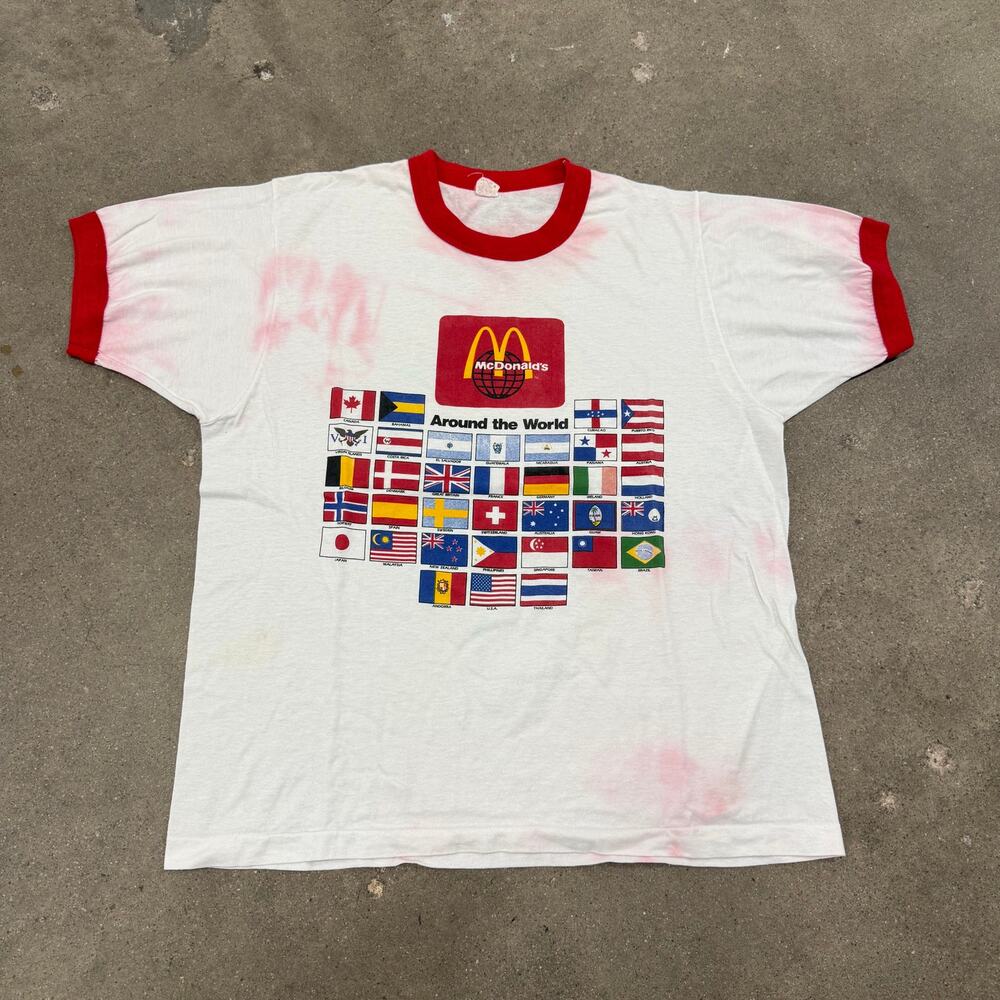 Vintage 80s Mcdonalds International Around The World Ringer T Shirt USA Large